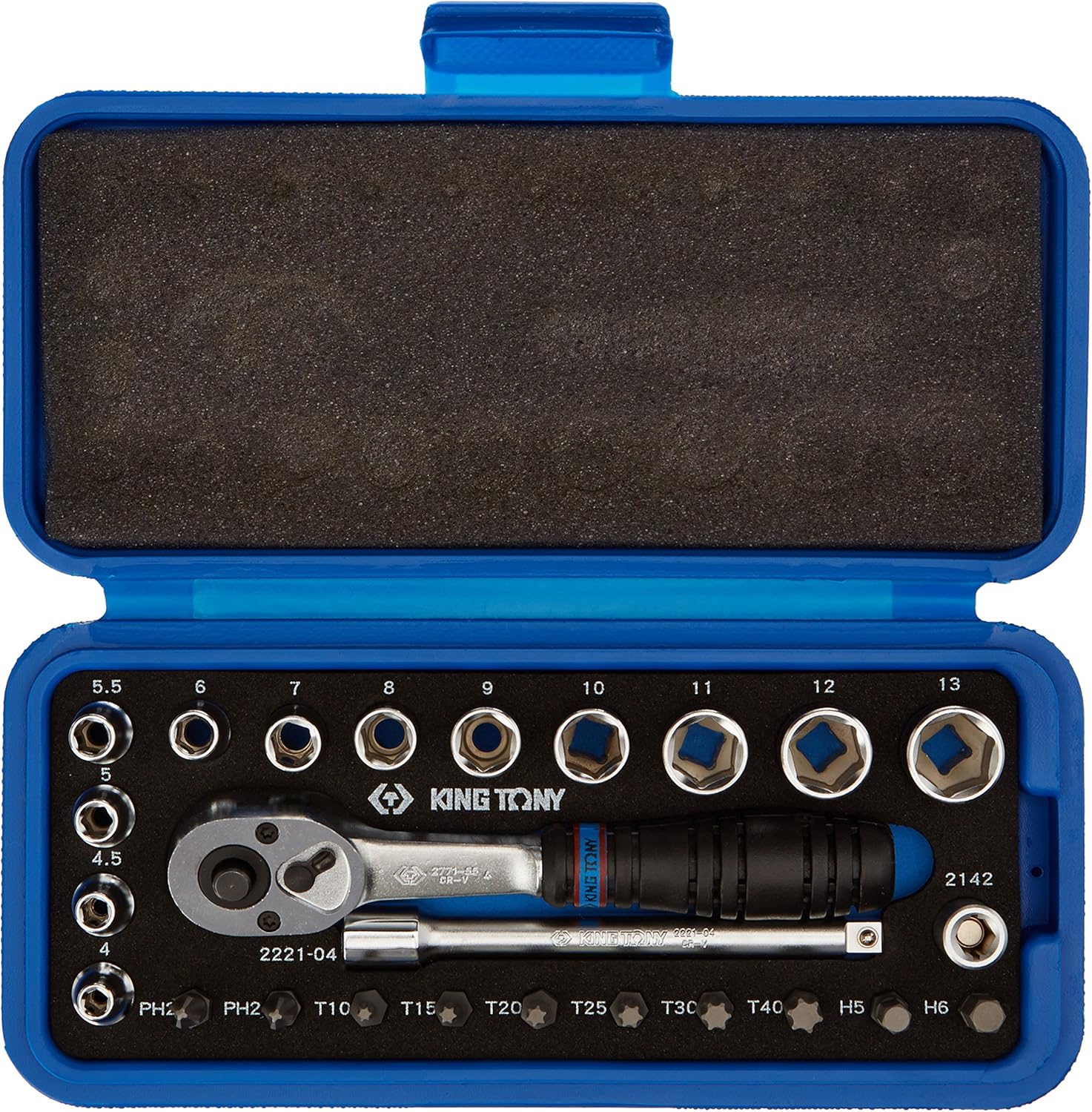 KING TONY 2525MRE Ratchet and Socket Set, 1/4-inch, Multicolor - Image 3