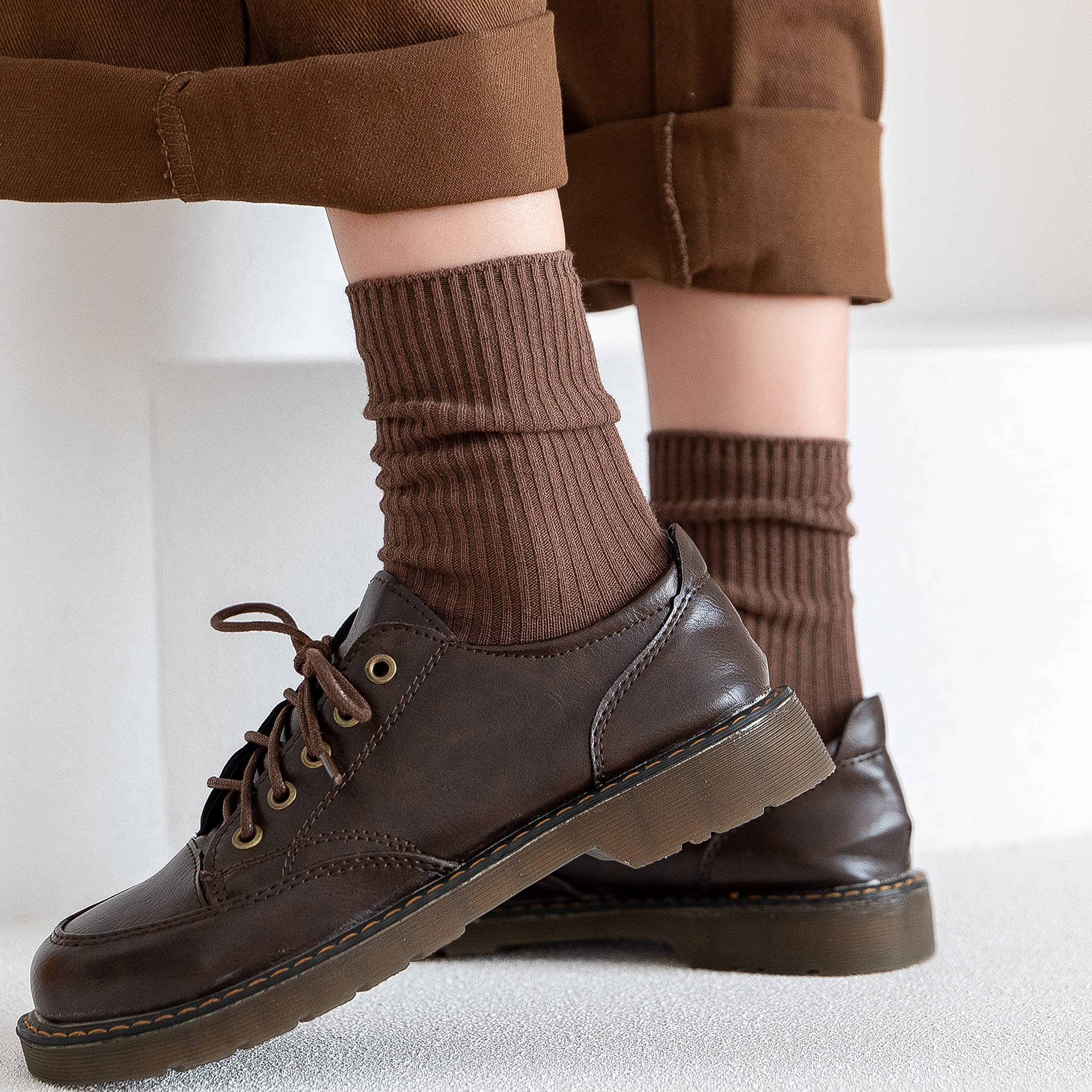 ACCFOD Womens Cute Crew Socks Casual Athletic Aesthetic Socks Neutral Cotton Socks for Women Granola Girls Clothes