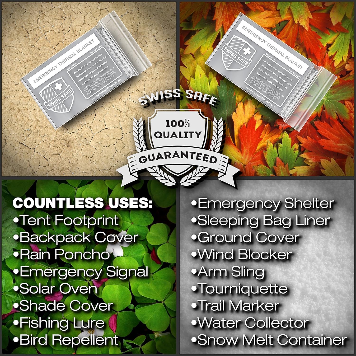 Swiss Safe Emergency Mylar Thermal Blankets, Designed for NASA, Outdoors, Survival, First Aid, Silver, 10 Pack: Kitchen & Dining