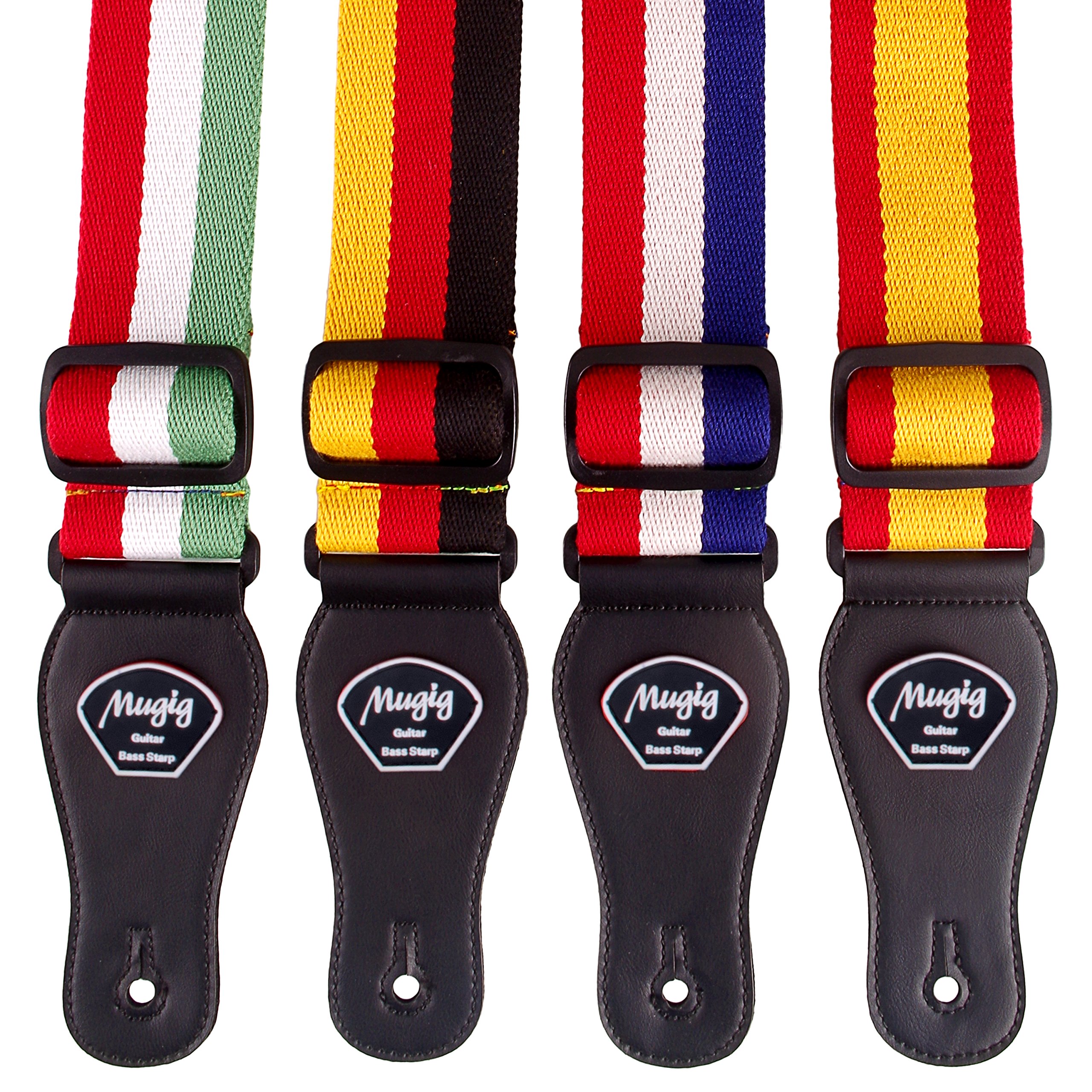 Mugig Tracolla per Chitarra/Basso,Tracolla in Cotone per Chitarra/Basso Acustica/Elettrica con Tasca Porta Plettri, stile bandiera nazionale, Larghezza 5cm, Lunghezza Regolabile da 95 cm a 153cm (Italia)