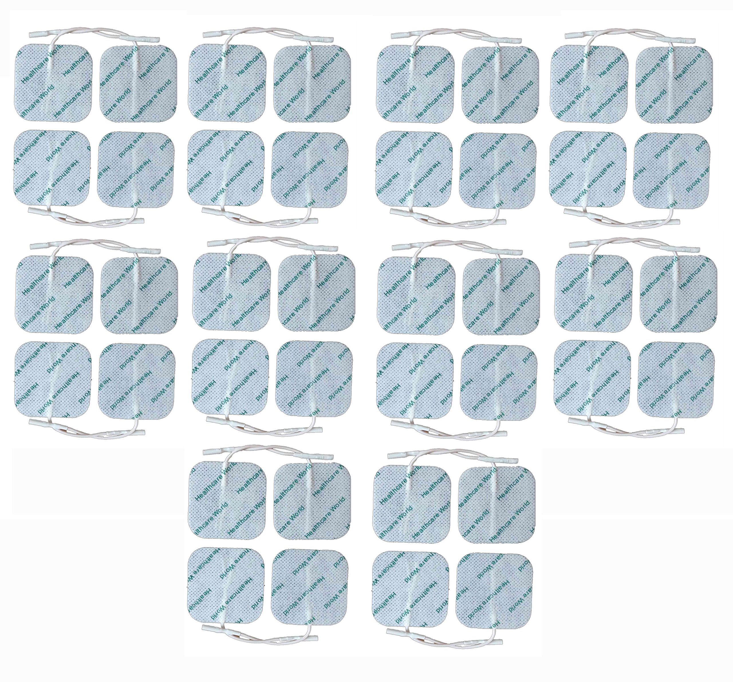 Healthcare World TENS Electrode Pads Pack of 40 – 5x5cm Self-Adhesive Reusable Pads for TENS Machine, EMS Therapy, Pain Relief, Muscle Stimulation – Compatible with Auvon, TPN, TensCare, Neurotrac
