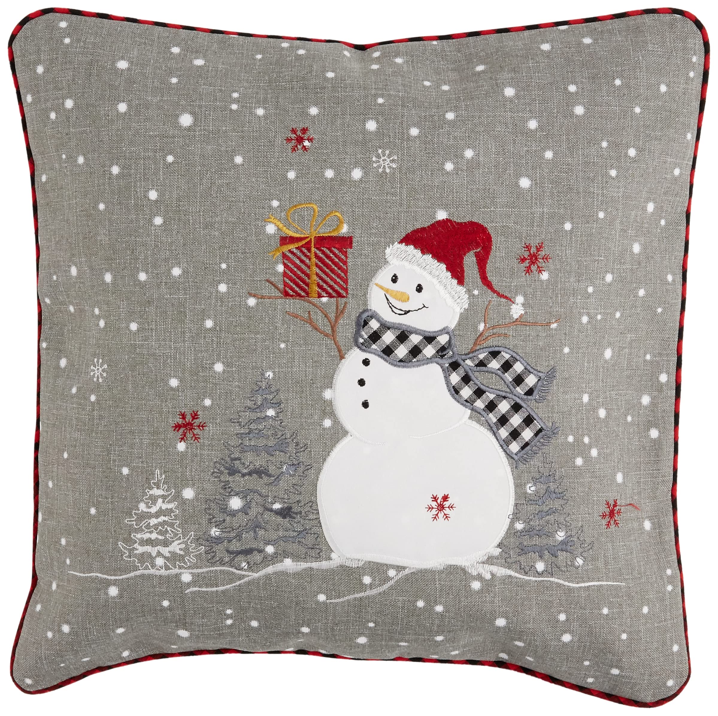 Cushion Cover 40 x 40 cm with Embroidery and Zip Snowman Winter Advent Christmas Table Runner (Light Grey, 40 x 40 cm Cushion Cover)