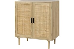 Finnhomy Sideboard Buffet Cabinet, Kitchen Storage Sideboard with Rattan Decorated Doors, Liquor Coffee Buffet, Dining Room, Hallway, Console Table, Accent Cabinet, 31.5X 15.8X 34.6 Inches, Natural