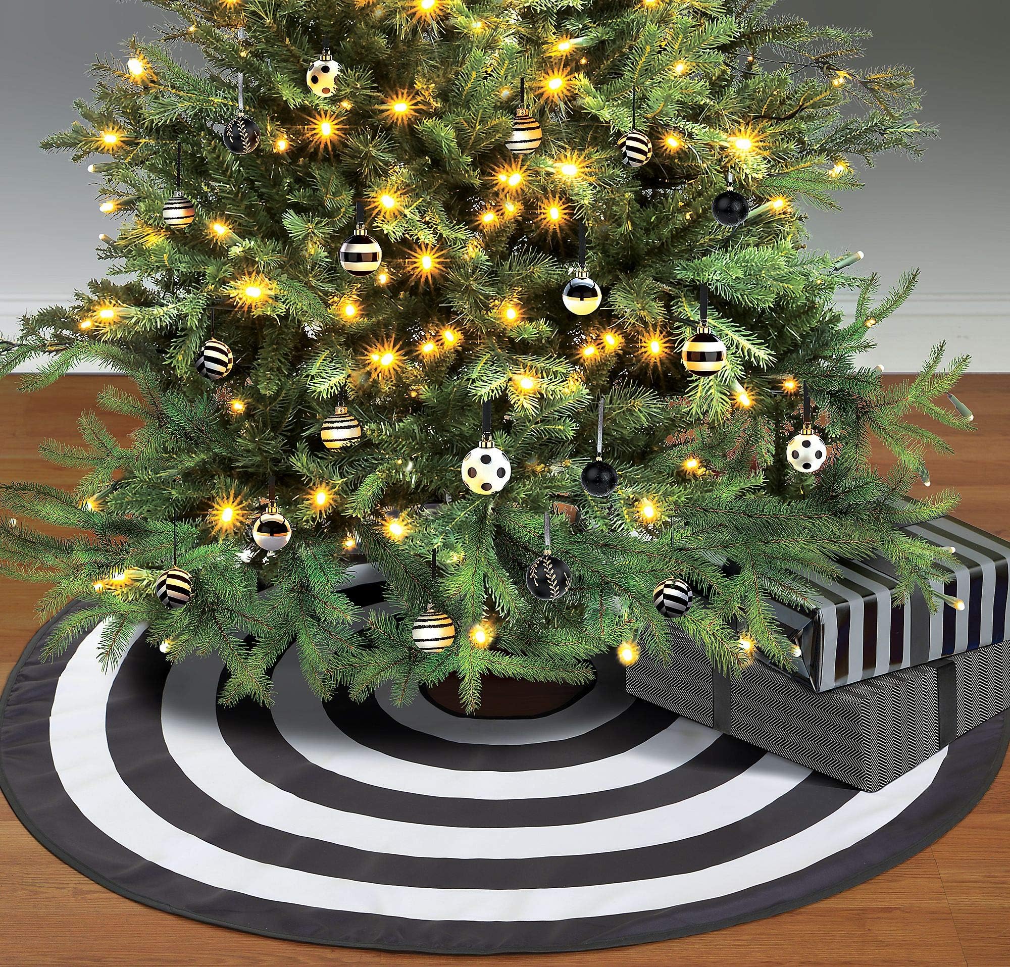 Amscan Black and White Tree Skirt, Elegant Polyester Accessory Measures 46 Inches Diameter, For Halloween or Christmas