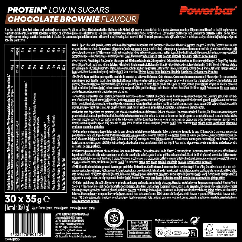 - Protein Plus - Baixo Açúcar - Brownie de Chocolate - 30x35g - Barra com apenas 107 Kcal - Barra fitness com fibra