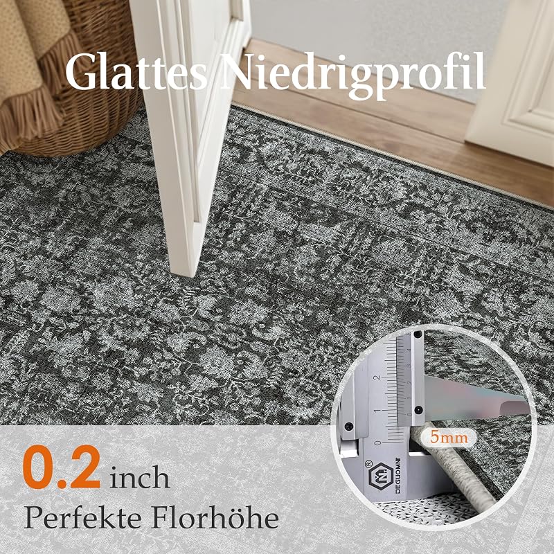 Tiefschwarz Vintage Teppich Läufer Flur 60x240cm Waschbar — Foto 6 von 6