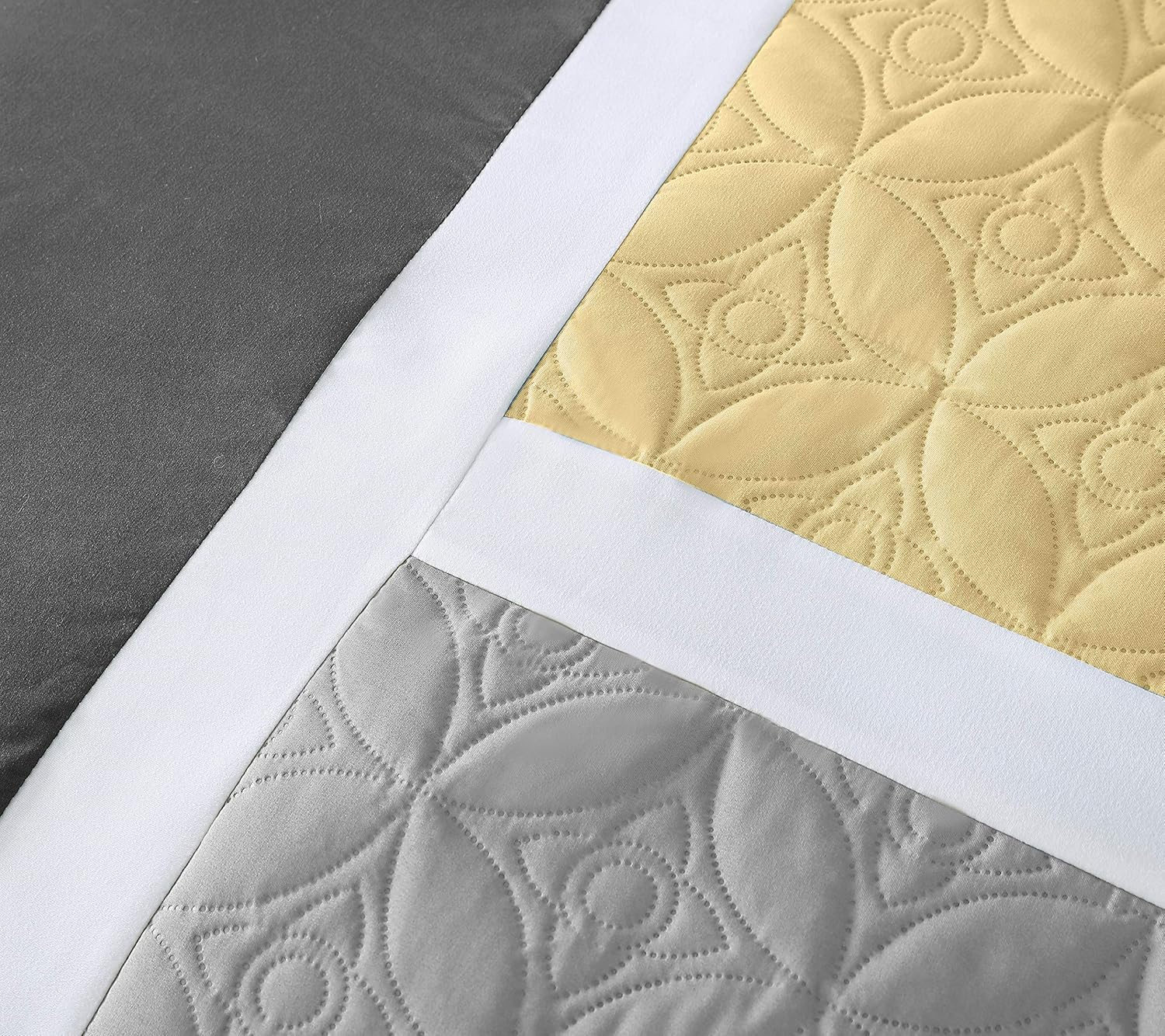 Chezmoi Collection 7-Piece Quilted Patchwork Comforter Set, Yellow/Gray, California King: Home & Kitchen