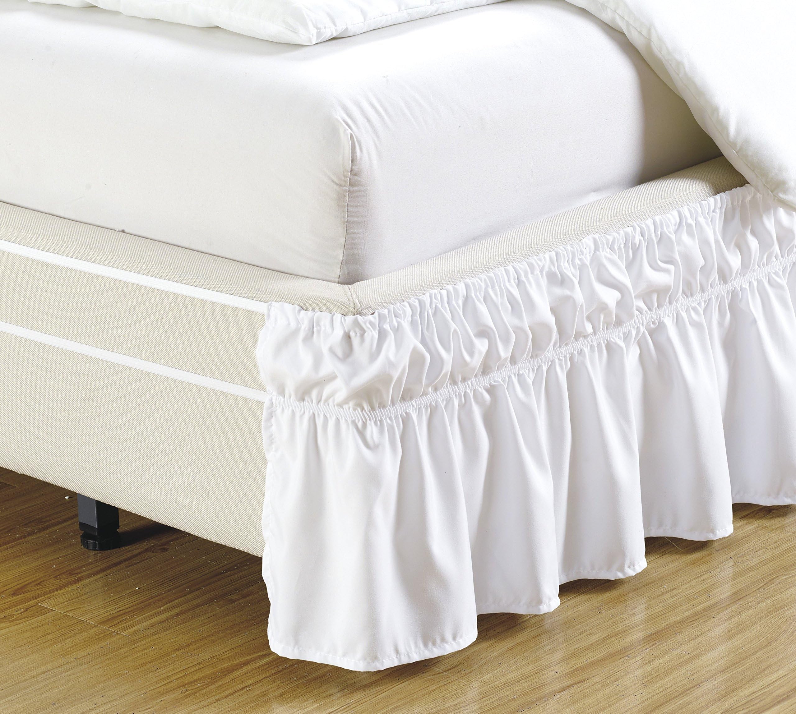 Mk Collection Wrap Around Style Easy Fit Elastic Bed Ruffles Bed-Skirt Queen-King Solid White New