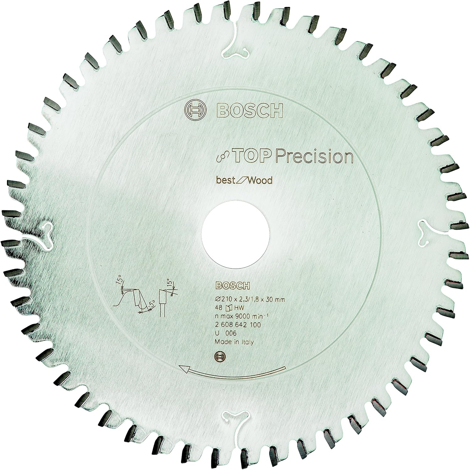 Bosch 2608642100 BSWOB 48 Tooth Top Precision Circular Saw Blade, 0 V, Silver, 210 x 30 x 2.3 mm