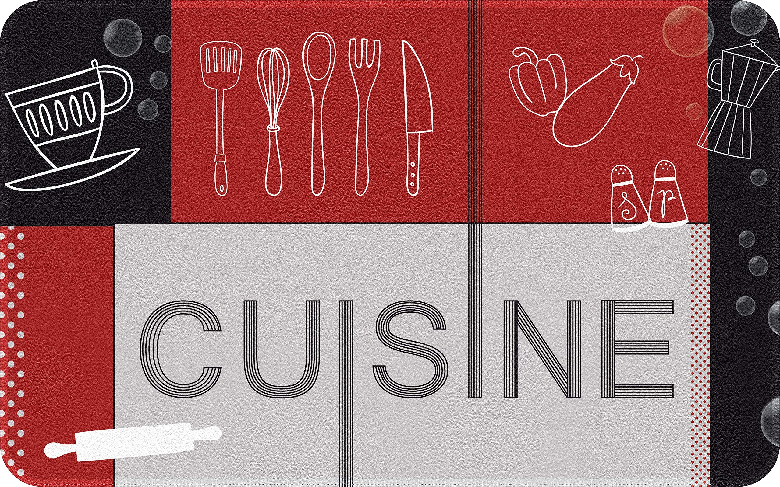 ID Mat Decor Kitchen Red Black, Synthetic Fibers, Grey, 50 x 80