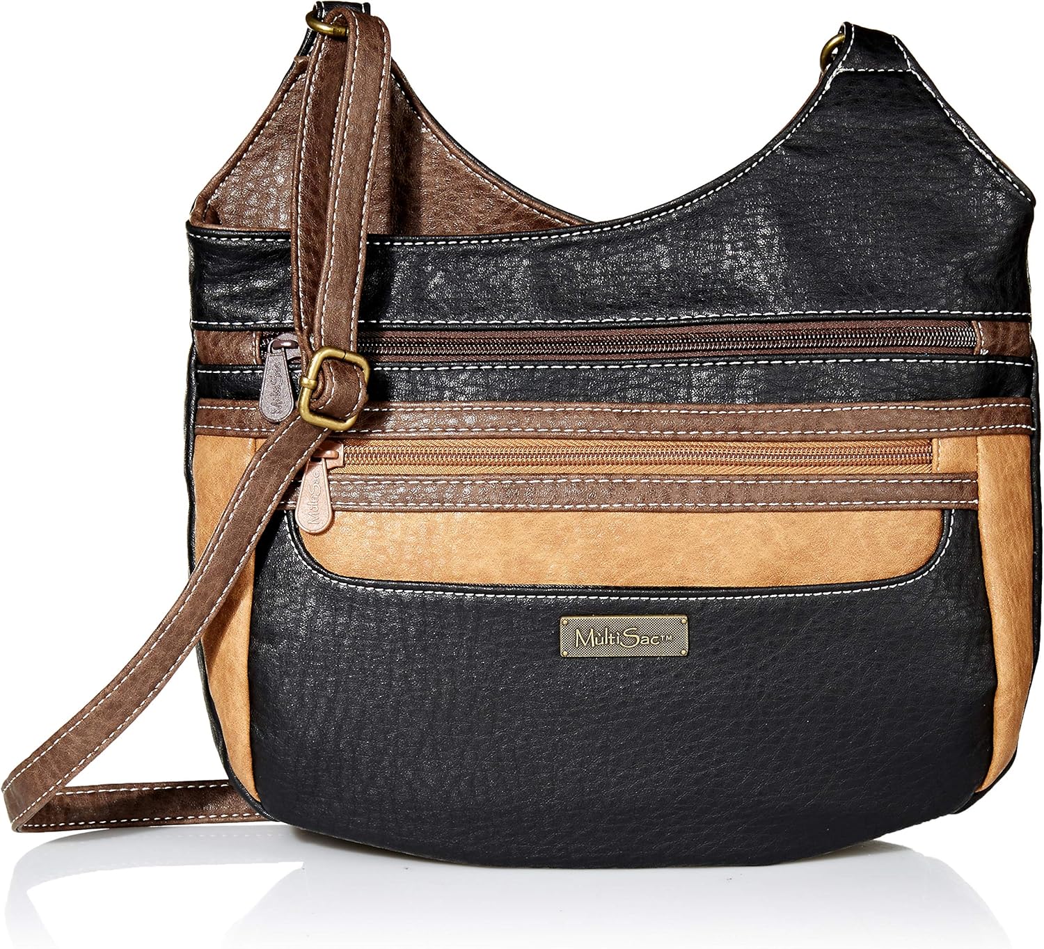 MultiSac Women's Hudson Large Crossbody Bag Cross Body, Black/Camel