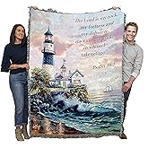 Pure Country Weavers Lighthouse Blanket by Carl Valente - The Lord is My Rock and My Fortress - Scriptures -Psalm 18:2 - Religious Gift Tapestry Throw Woven from Cotton - Made in The USA (72x54)
