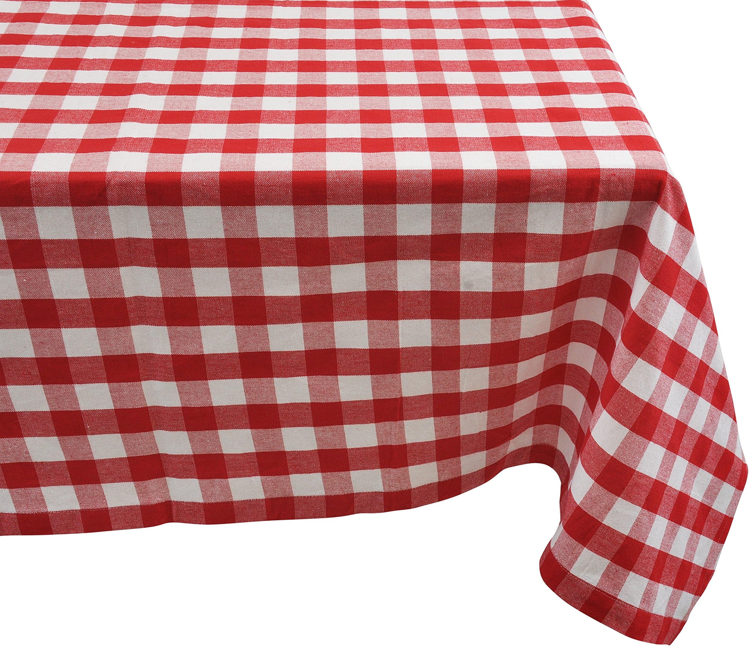 Yourtablecloth 100% Cotton Checkered Buffalo Tablecloth - Washable Table Cover Perfect for Any Occasion Indoors or Outdoors Red and White 52 x 52