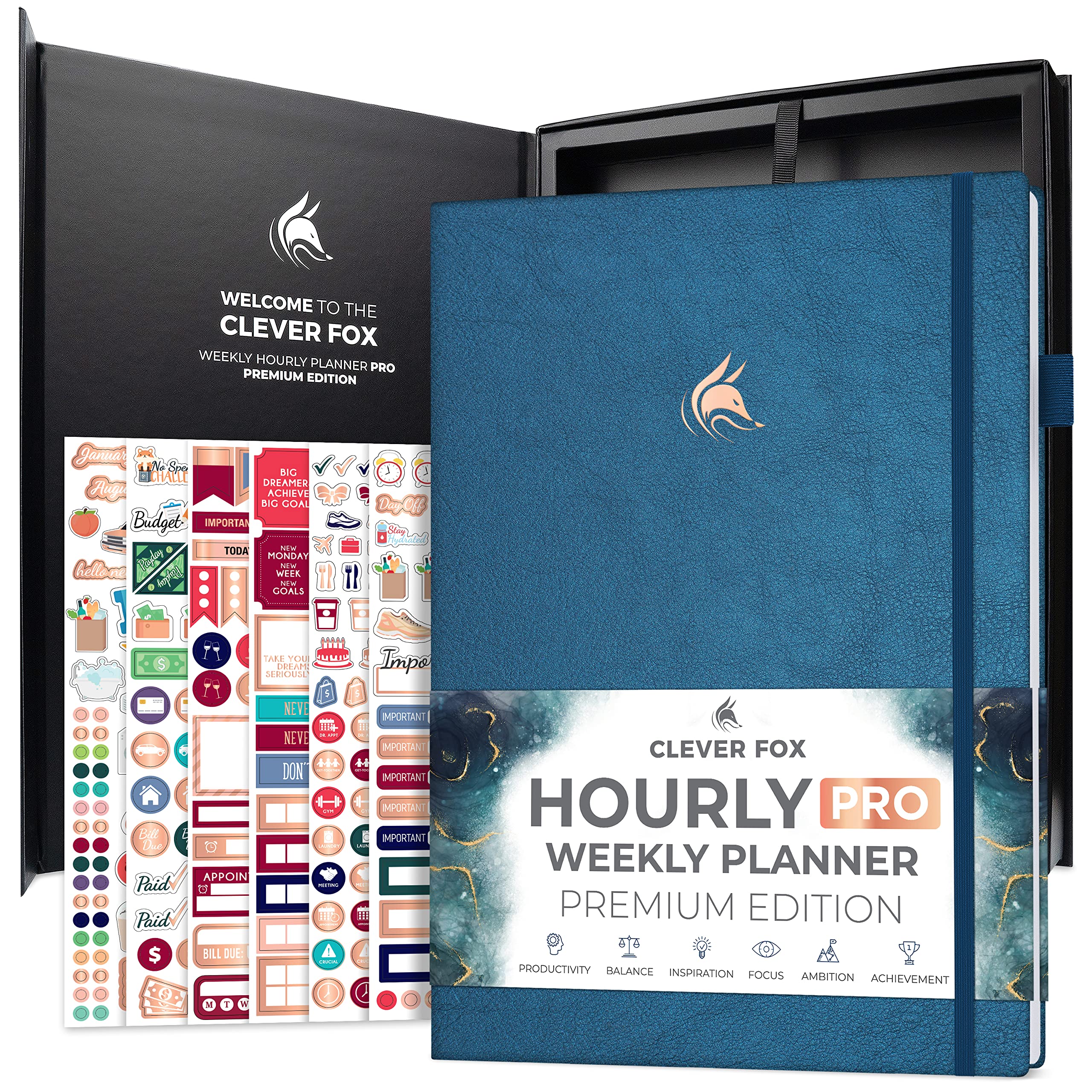 Clever Fox Hourly Planner PRO Premium – Undated Schedule Planner with Daily Time Slots – Personal Organizer Notebook for Time Management – Weekly & Monthly Life Journal, A4 size (Mystic Blue)