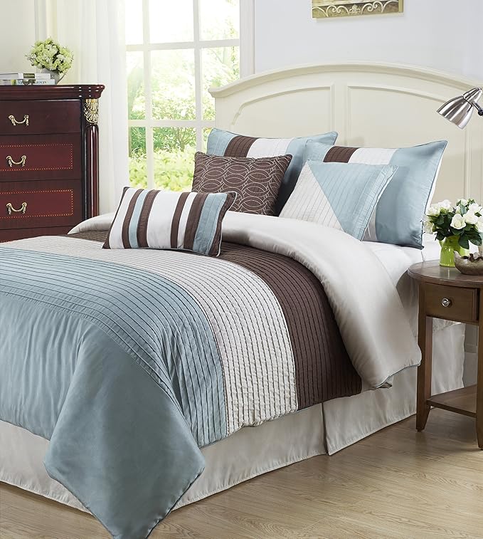 Cozy Beddings Tayler 7Piece Comforter Set, Queen, Blue