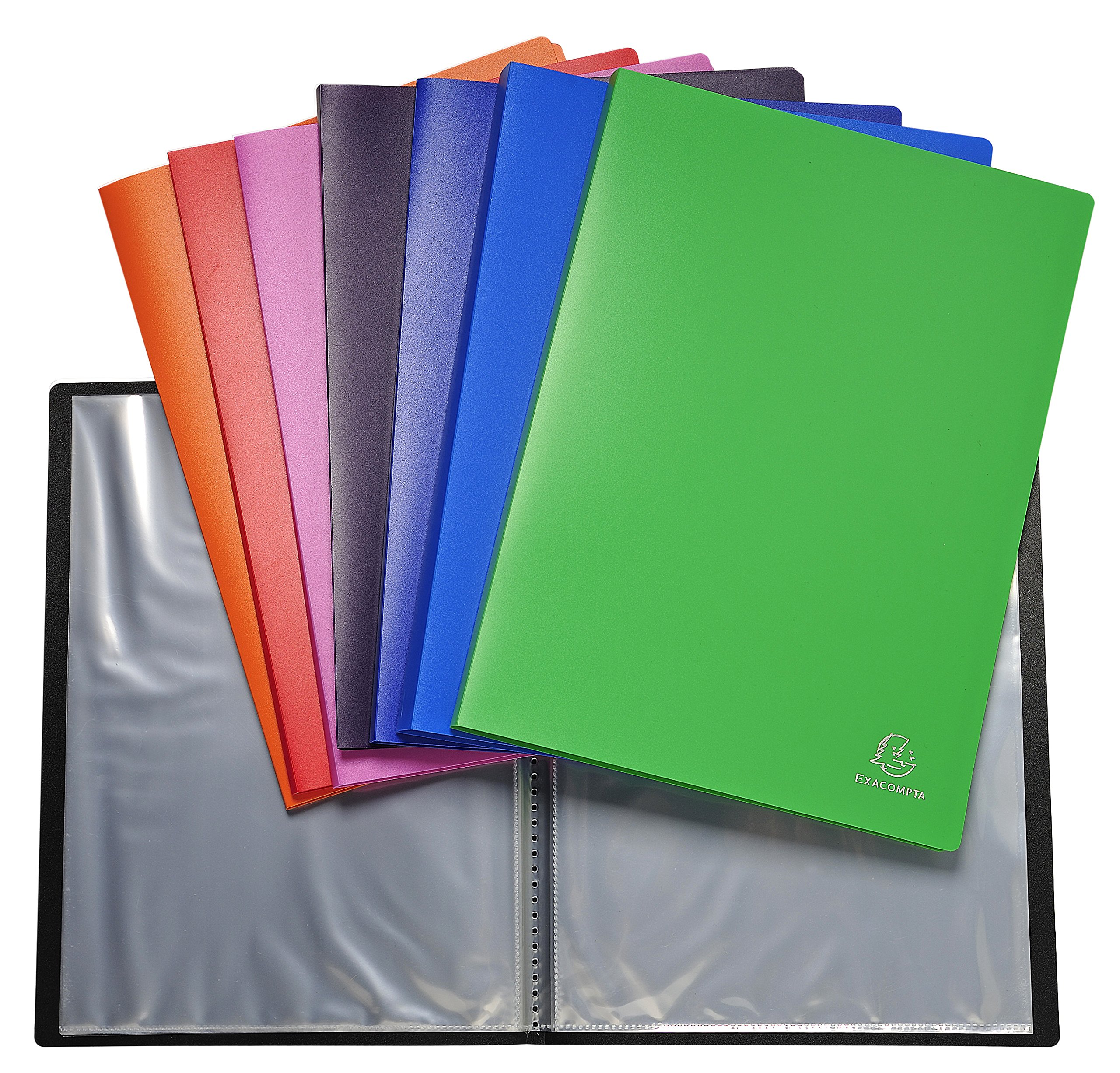Exacompta - Ref 8850E - Semi-Rigid PP Display Book - Suitable for A4 Documents, Wipeable Cover, 500 Micron Polypropylene, 50 Pockets, 100 Viewing Pages - Single Unit, Assorted Colours