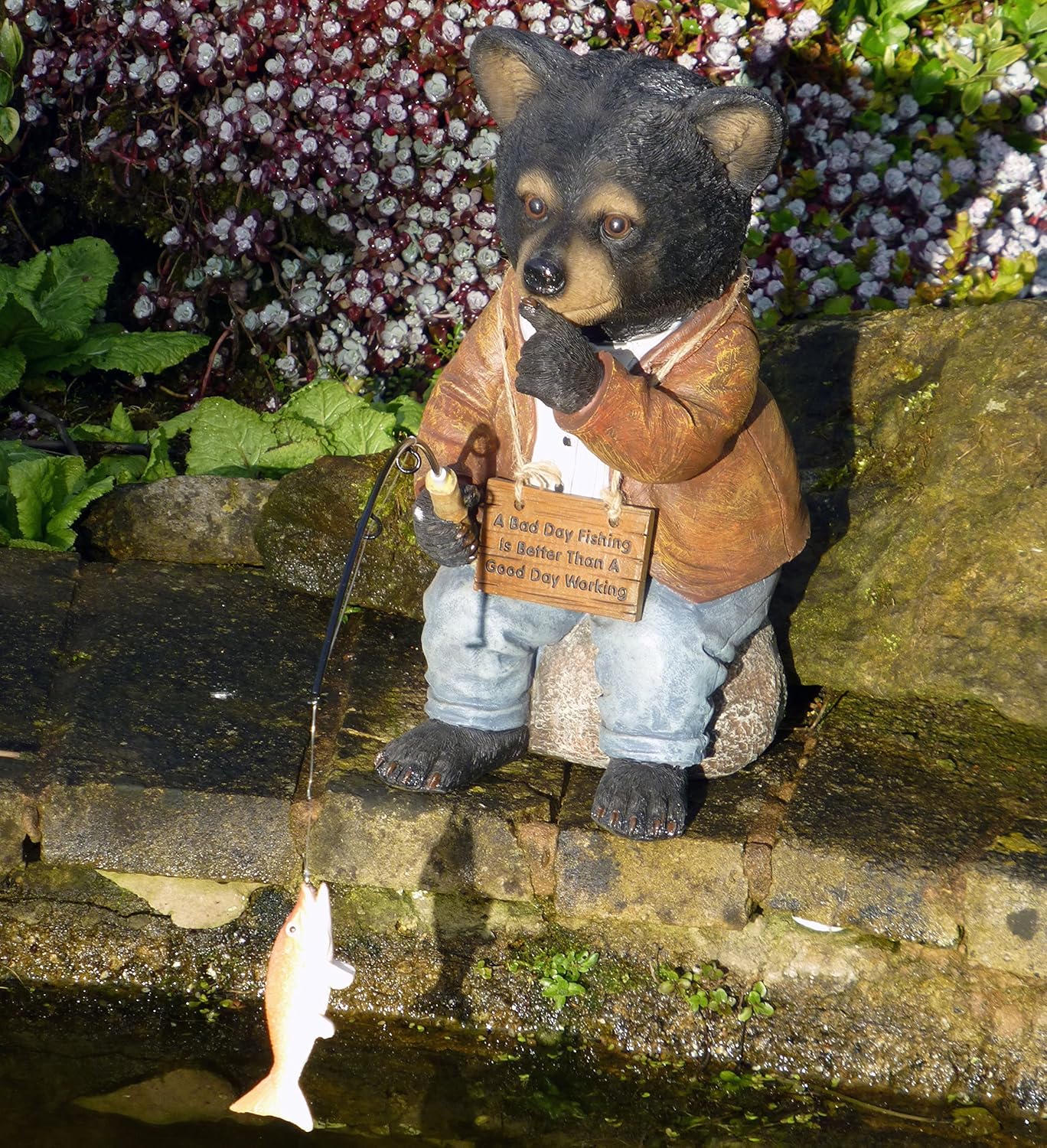 Bernie The Bear 30 cm Resin Garden Fishing / Pond Ornament