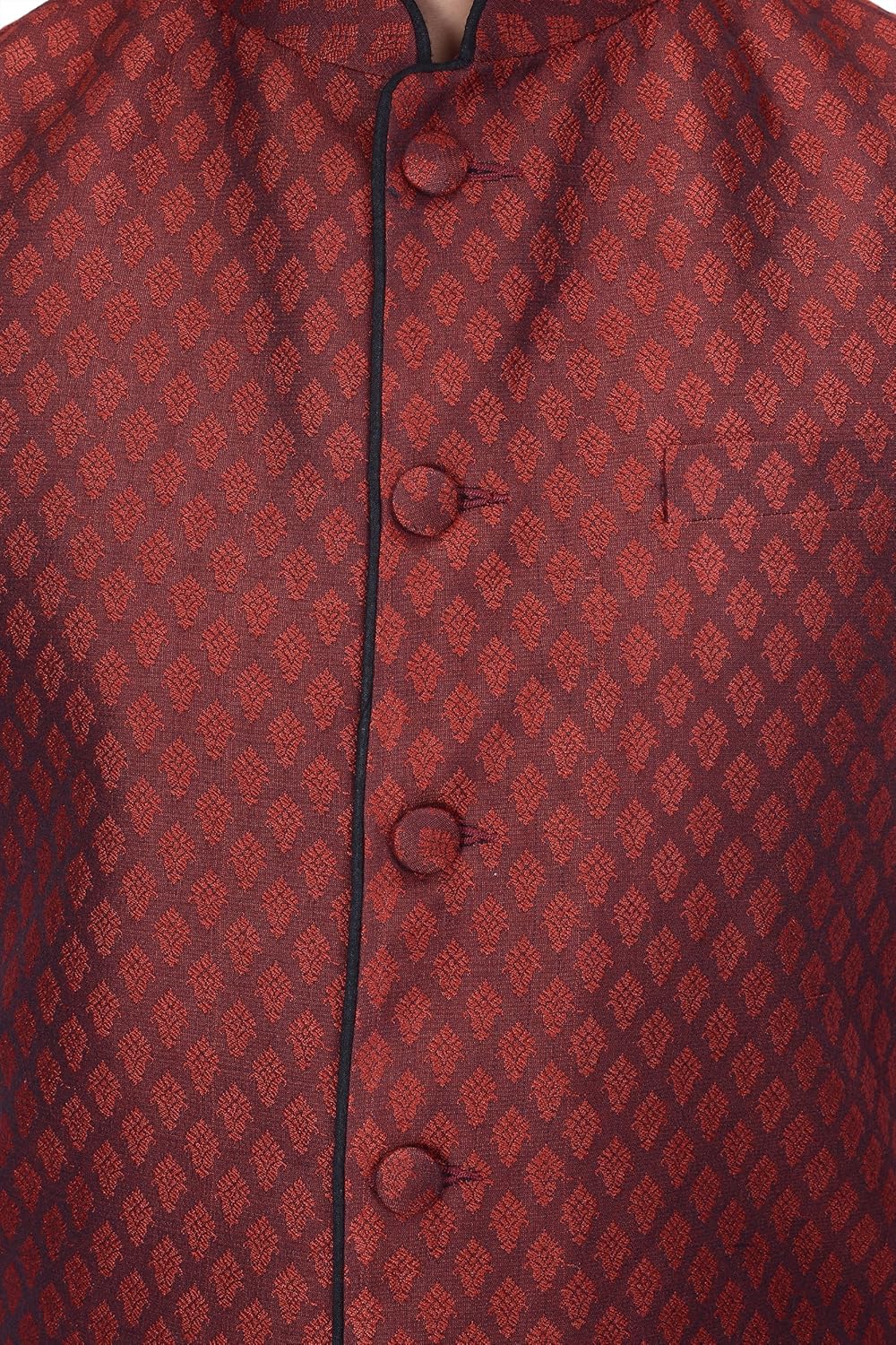 kisah men's woven cotton silk maroon nehru jacket