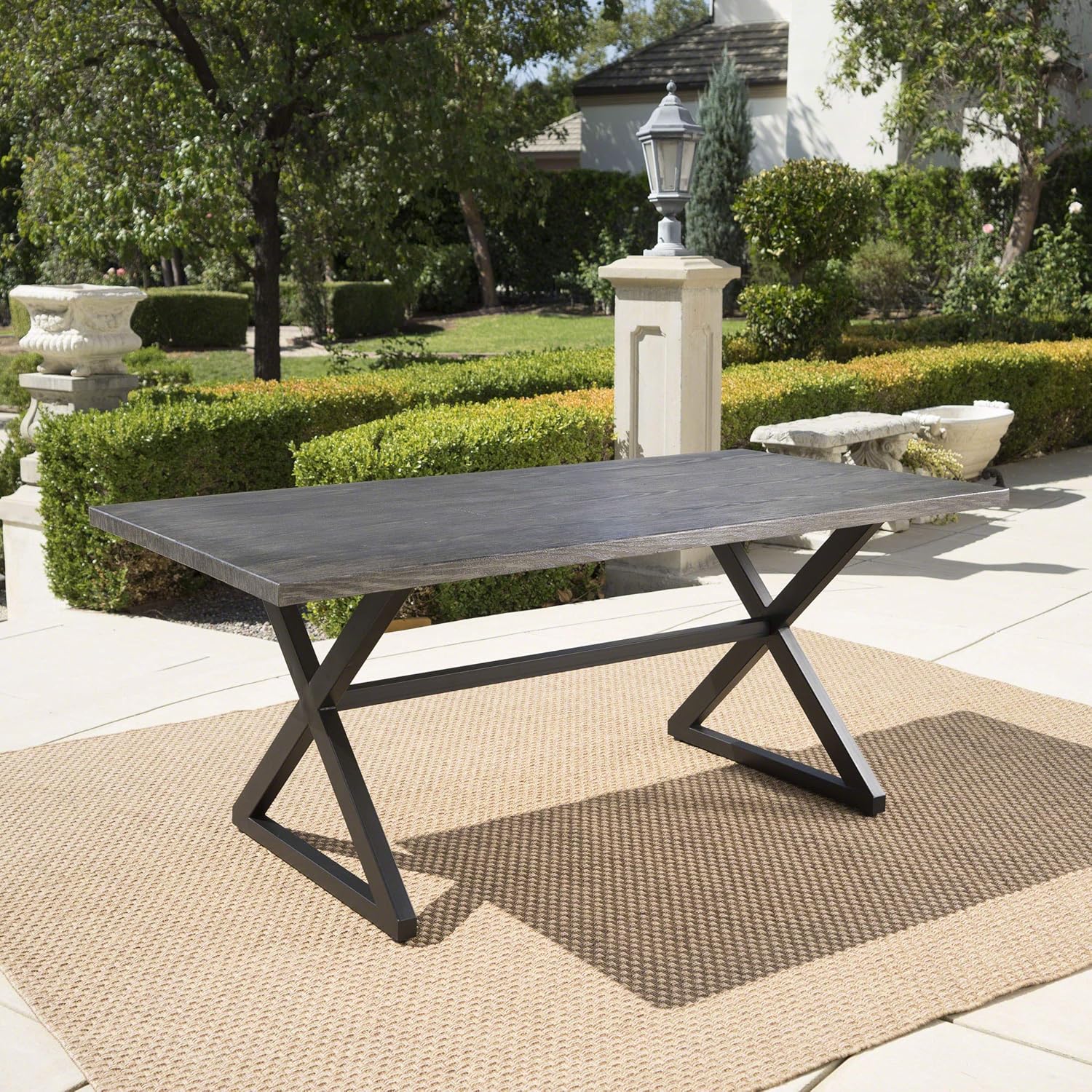 Christopher Knight Home Rolando Outdoor Aluminum Dining Table with Steel Frame, Grey / Black : Garden & Outdoor
