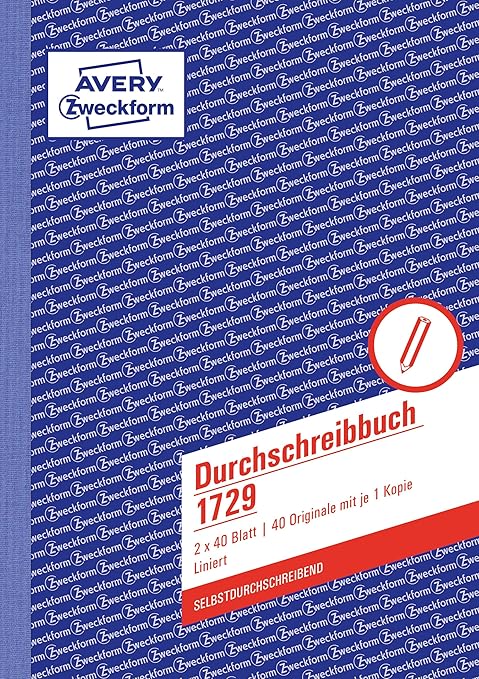 AVERY Zweckform 1729 Durchschreibbuch (A5, selbstdurchschreibend, 2x40 Blatt) weiß/gelb
