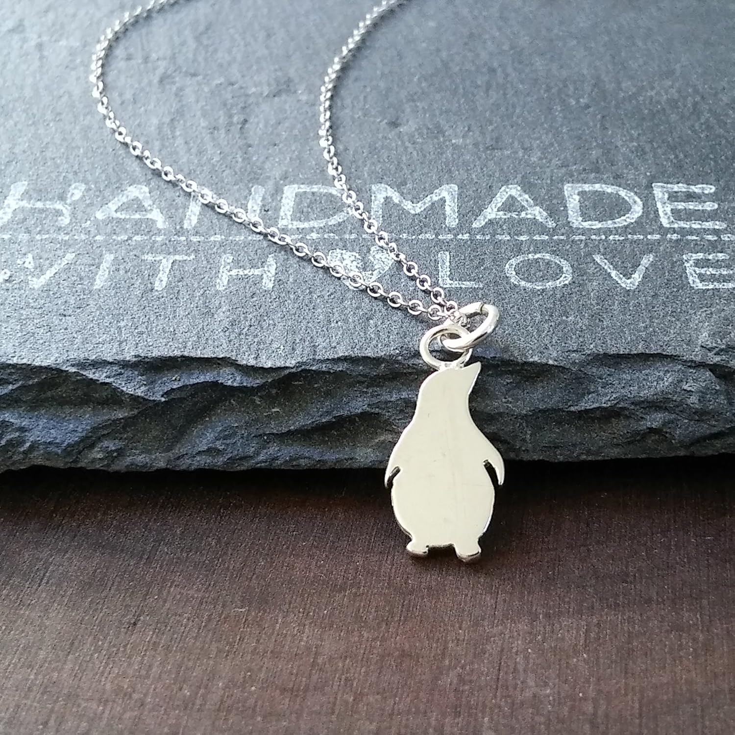 Sterling Silver Penguin Charm Pendant Necklace, 18" Handmade