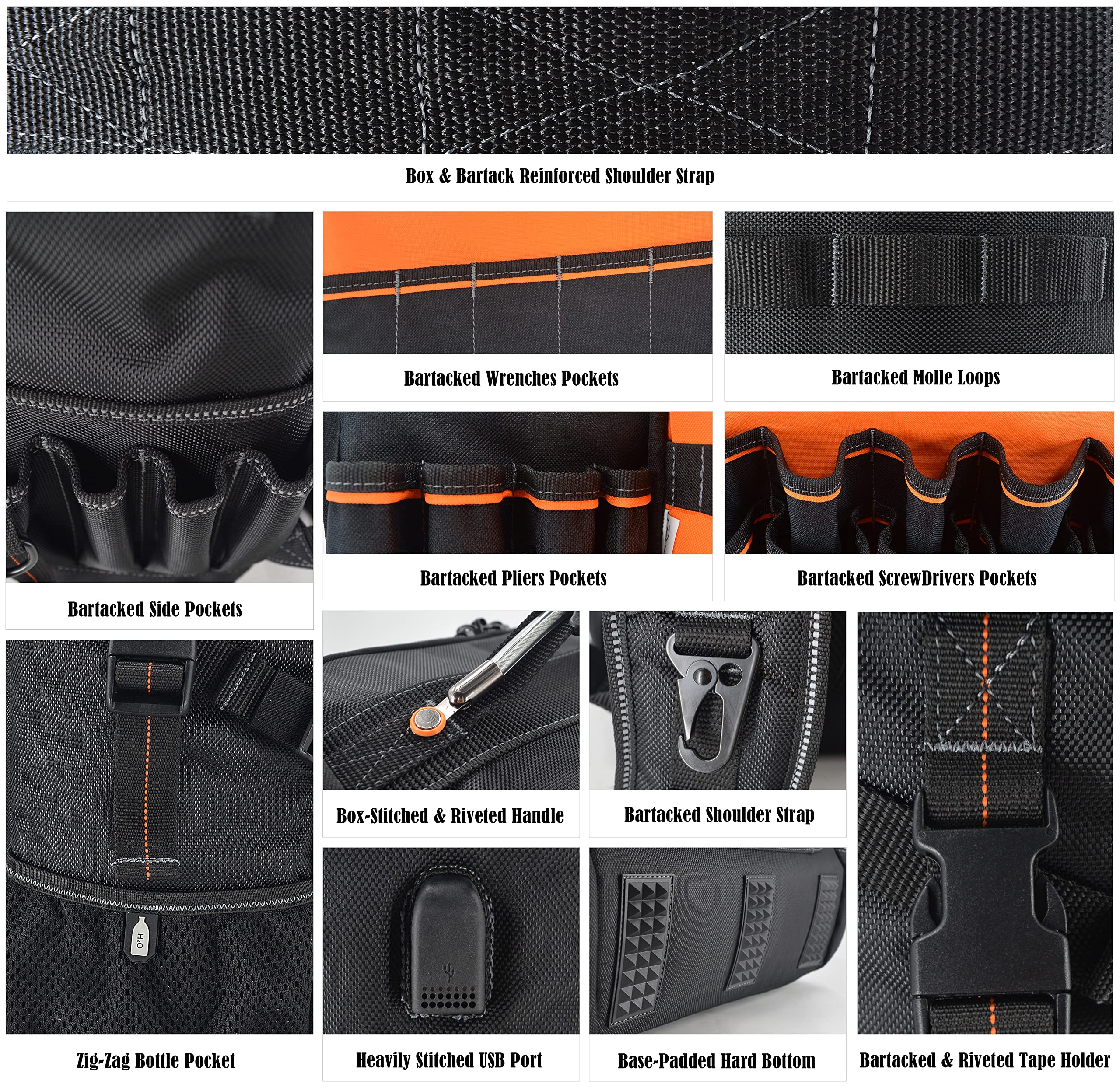 WELKINLAND Full-Open Tool backpack, Tool backpack for men,Tools backpacks for electricians,Tools Back Pack Bag