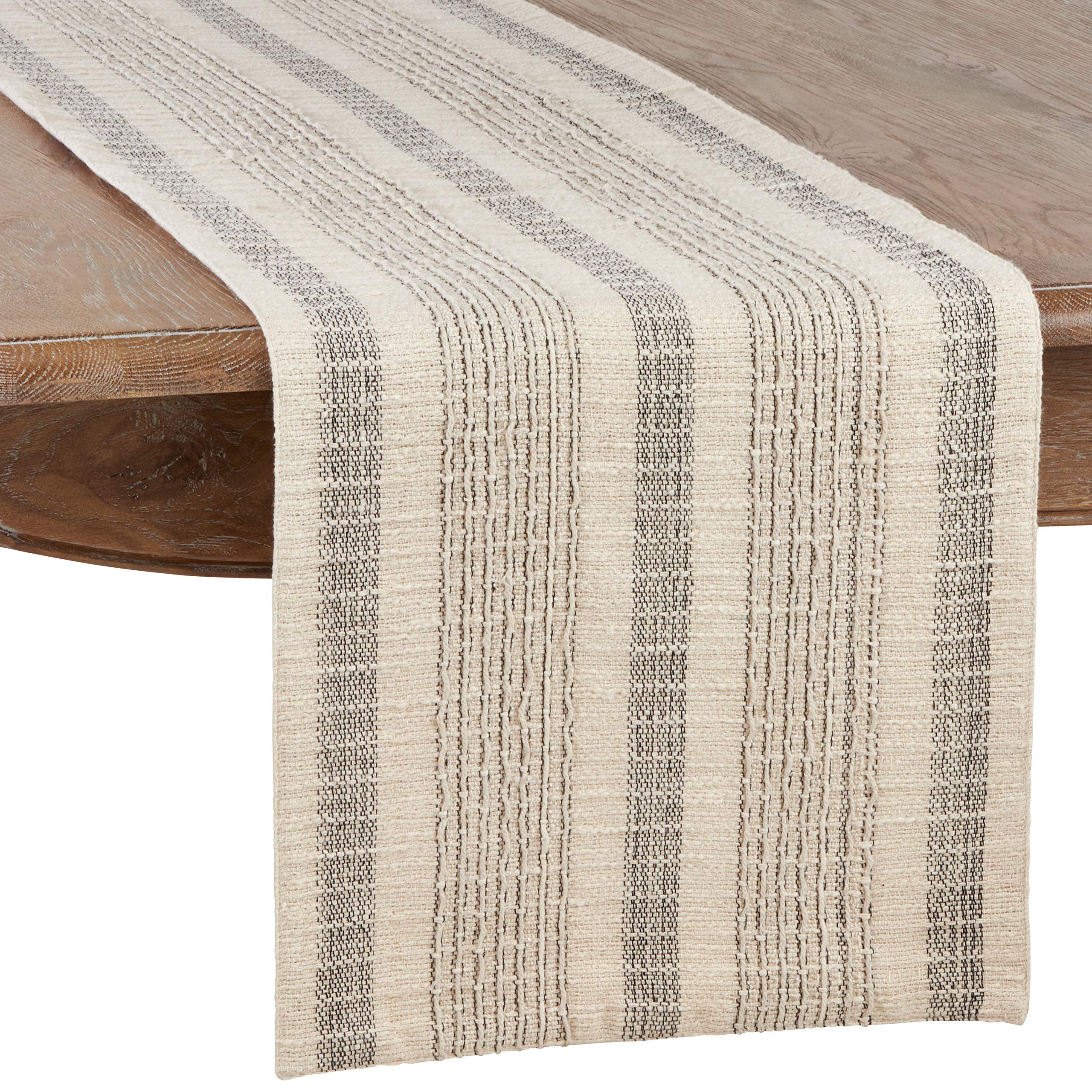 SARO LIFESTYLE 1024.I1672B Alexandria Collection Woven Striped Table-Runner, 100% Cotton, Ivory