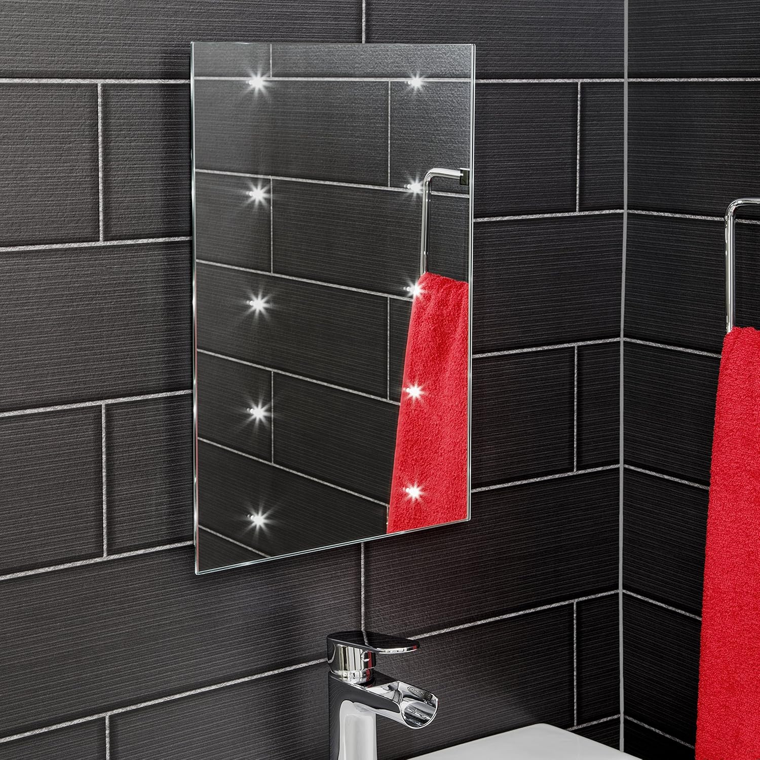 Ceramica Modern LED Illuminated Bathroom Mirror Battery Powered
