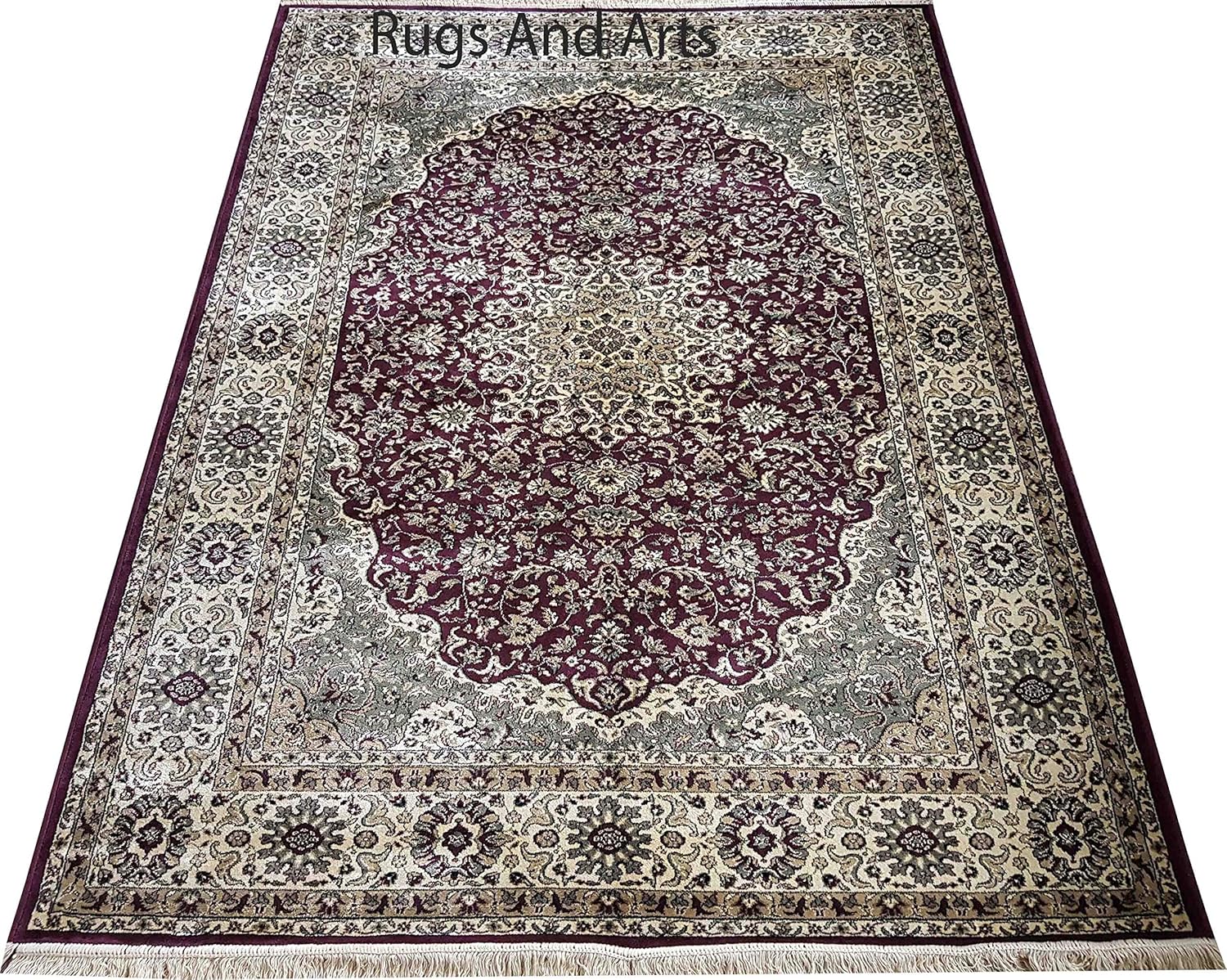 Buy Rugs Arts Traditional Silk Kashmiri Design Carpet For Living Room Hall And Bedroom Floor Burgundy Beige 6 X 9 Feet 180x270 Cm Color Burgundy Online At Low Prices In