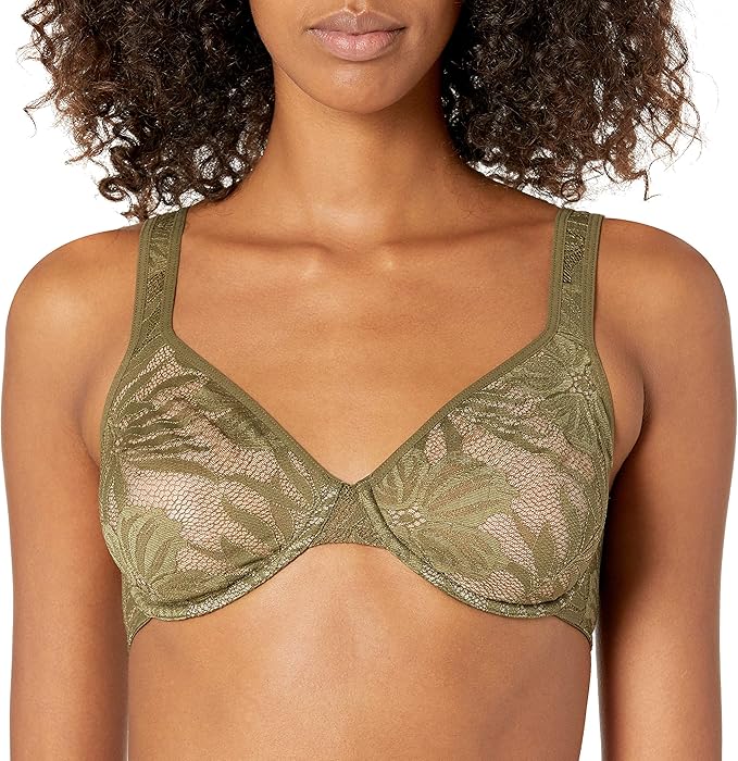 Hanro Women's Lace Illusion Underwire Bra, Reed Green, B Amazon.co.uk