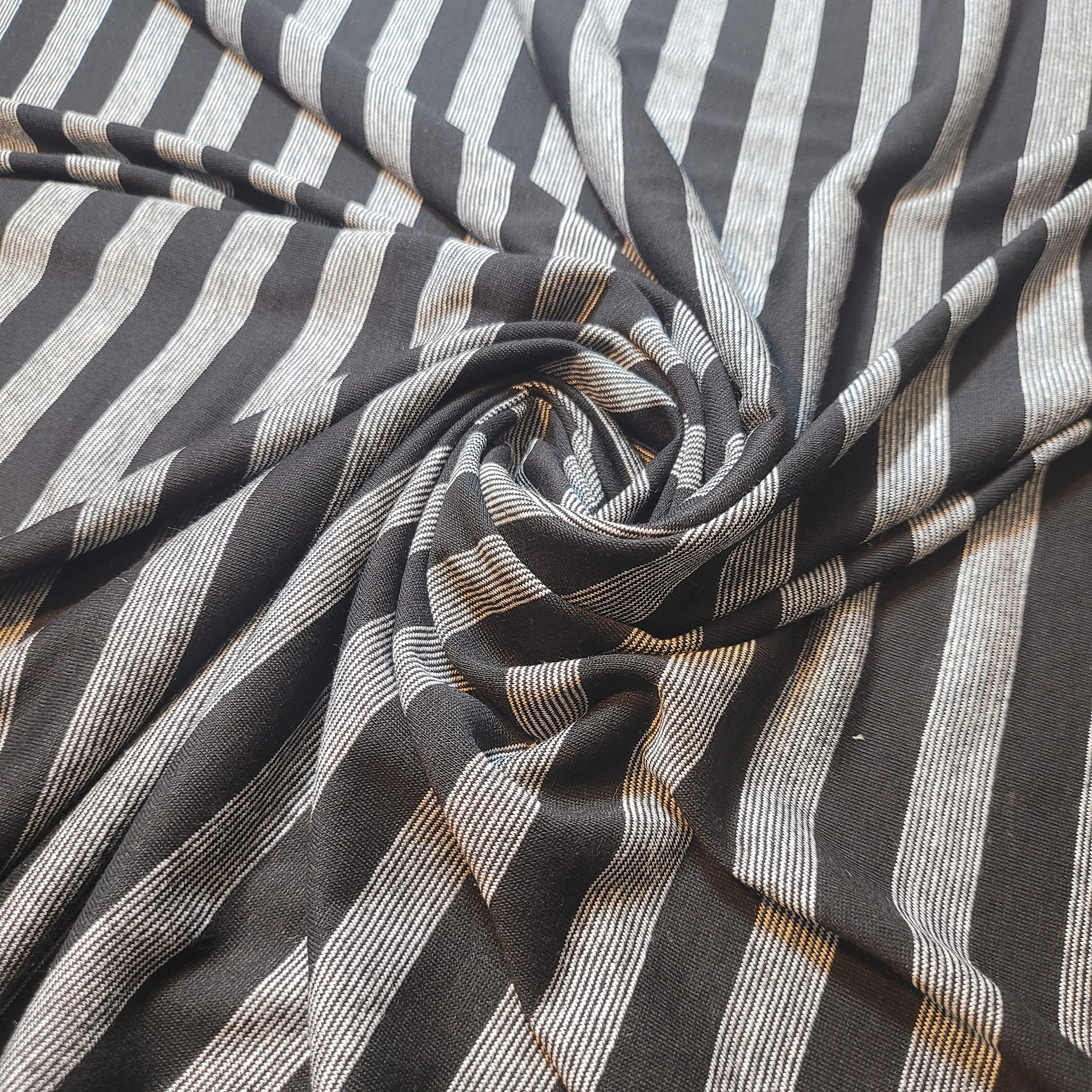 Soft Printed Cotton Jersey Stretch Knit Fabric – Ideal for T-Shirts, Babywear, Dressmaking & Crafts | 58" (150cm) Wide | Sold Per Meter (Pre-Cut) (Black Grey Stripe) — image 1