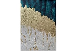 Slyart Blue and Gold Vertical Canvas Wall Art Abstract Large 3D Modern Oil Painting on Canvas Hand Painted Textured Metal Artwork Contemporary Art Home Decorations Wall Decor