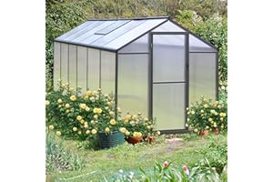 Yardenaler 6x12 FT Greenhouse Kit for Outdoor, Polycarbonate Aluminum Walk-in GreenHouse with Lockable Door and Adjustable Roof Vent, Backyard Garden in Winter, Gray