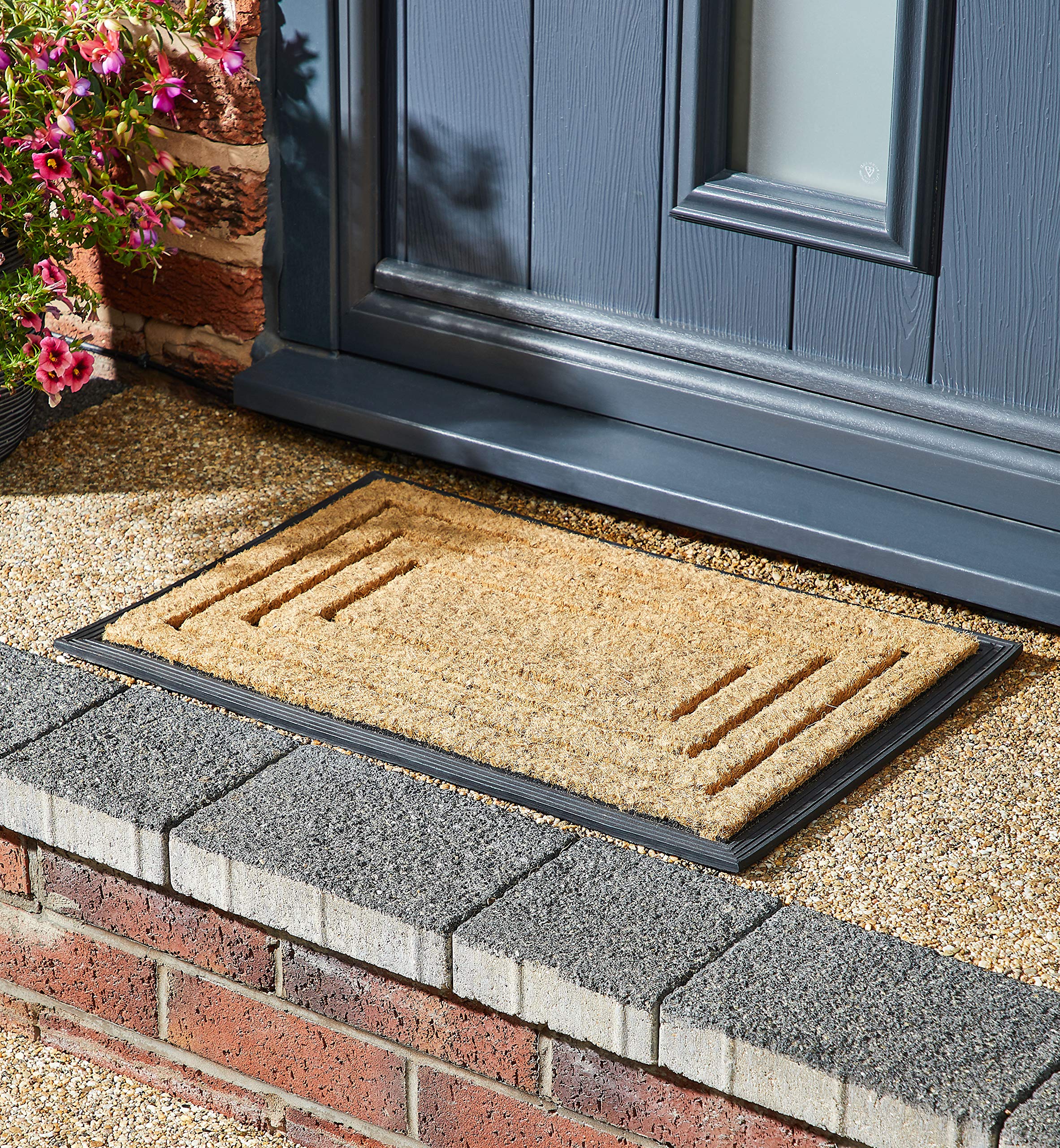 MUD STOPPER | 100% Natural Outdoor Door Mat | Large Durable Outdoor Entrance Mat | Heavy Duty Non-Slip Rubber Backing | Washable Coir Door Mat | 40 x 60cm