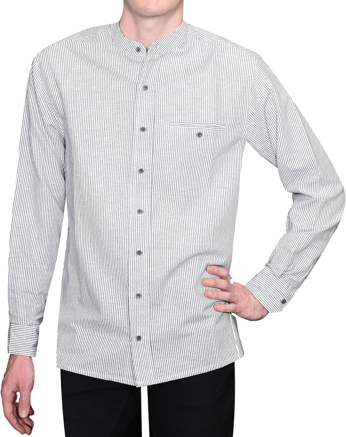 Lee Valley Men's Irish Collarless Linen Grandad Shirt LN8 Navy/White