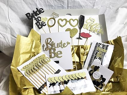 Hen Party Box Decoration And Accessories Kit Glittery Gold And