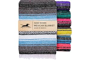 El Paso Designs Mexican Yoga Blanket | Colorful Falsa Serape | Park Blanket, Yoga Towel, Picnic, Beach Blanket, Patio Blanket, Soft Woven Saddle Blanket, Boho Home Décor (Light Blue)