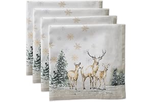 Maison d' Hermine Napkins 20"x20" 100% Cotton Decorative Table Cloth Napkin for Gifts, Kitchen, Party, Wedding, Restaurant & Camping, Deer in The Woods - Thanksgiving/Christmas (Set of 4)