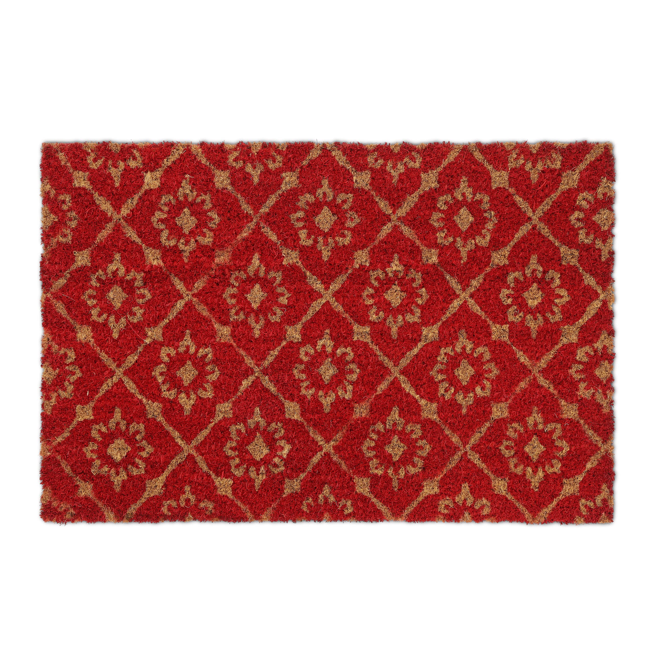 Relaxdays Floral Pattern Door mat Doormat Coir Welcome, 40 x 60 cm, Inside & Outside, Non-Slip Shoe Wiper, Red/Brown