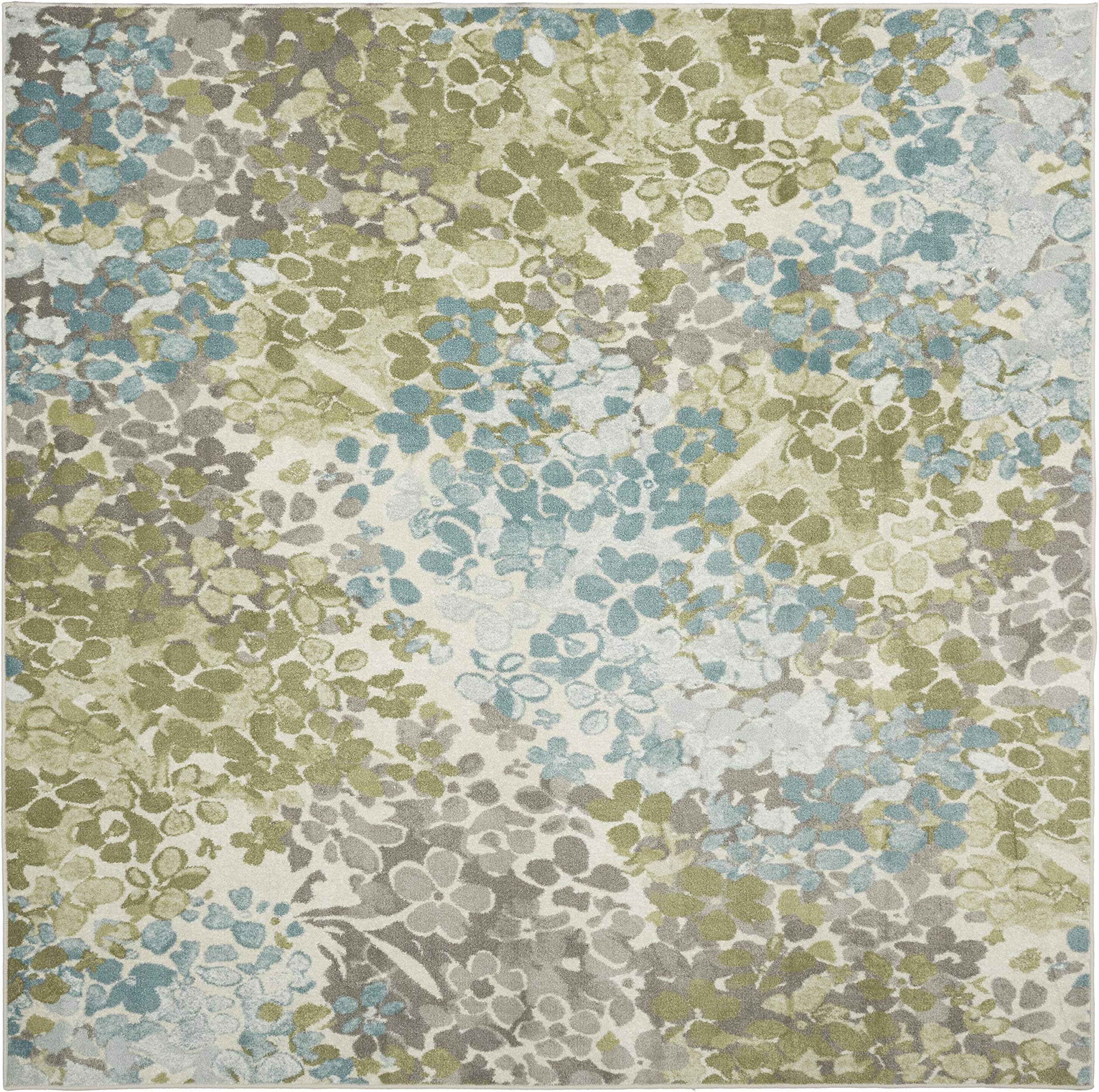 Mohawk Home Aqua Blue Aurora Radiance Abstract Floral Area Rug (7'6"x7'6")