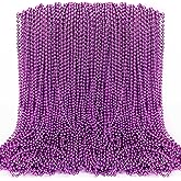 100PCS Mardi Gras Beads, Mardi Gras Beads Party Favors, Purple 33" Bead Toy Necklaces Costume Bulk, Festival Parade Throw Accessories for Halloween Mardi Gras Wedding Birthday Celebrations Decor