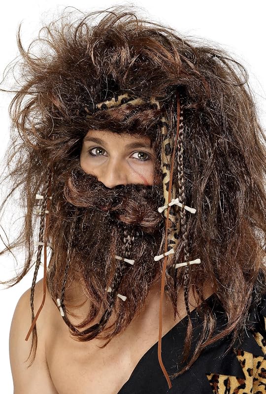 Conjunto Smiffys Crazy Caveman, castanho, inclui peruca, barba, fita de cabelo, ossos e tranças Halloween, Carnaval — foto 2 de 5