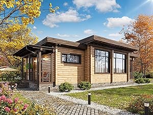 ECOHOUSEMART | Laminated Log House Kit | Eco friendly | Prefab DIY Building Cabin Home | GLT Engineered Wood Glulam | Gross Area: 1290 Sq Ft
