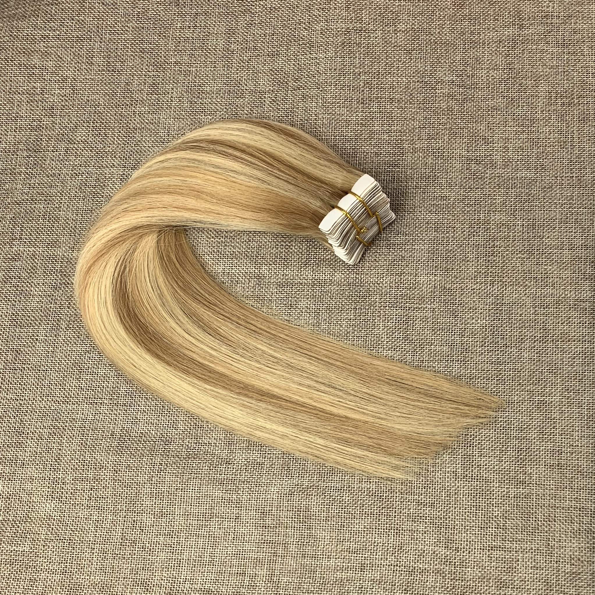 Komorebi 16inch Balayage Glue Hair Extensions Human Hair In Hair Skin Weft Color #27 Strawberry Blonde Mixed With #613 Bleach Blonde 30g 20p Colorful Beauty Human Hair