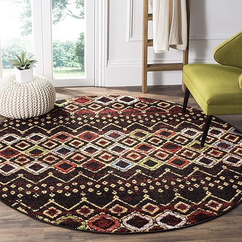 Safavieh Amsterdam Collection AMS108P Moroccan Boho Area Rug, 6'7" x 6'7" Round, Black / Multi
