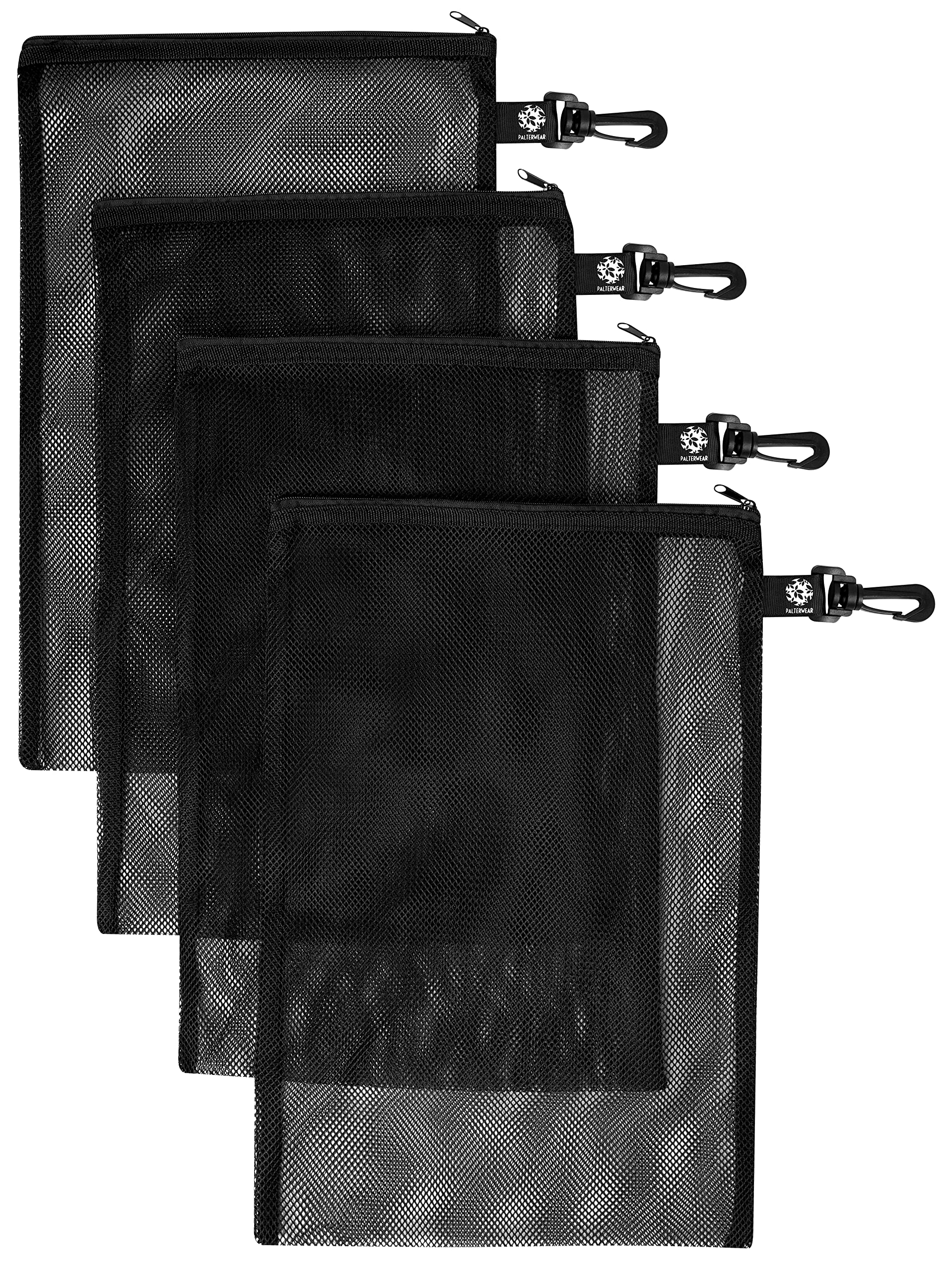 Photo 1 of PALTERWEAR Mesh Zipper Bag with Clip - For Camping Outdoor Snorkeling - Set of 4 (Black, 10 x 15 inch)