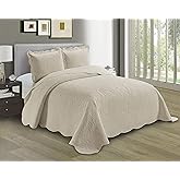 Linen Plus Embossed Coverlet Bedspread Set Oversized Solid Beige King/California King Bed Cover Bedding New # Dana