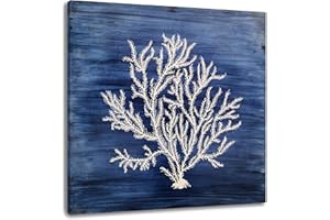 Yihui Arts Nautical Canvas Wall Art Hand Painted Navy Blue and White Coastal Painting Modern Abstract Tree Artwork for Living Room Bedroom Hall Way Decor