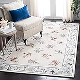 SAFAVIEH Micro-Loop Collection Area Rug - 5' Square, Ivory & Grey, Handmade Country Cottage Floral Wool, Ideal for High Traff