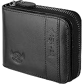 Admetus Men's Genuine Leather Bifold Zip-around Wallet with Elegant Gift